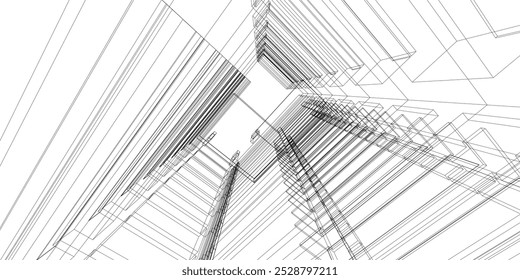 Arquitetura de linha de perspectiva abstrata futurista em 3D