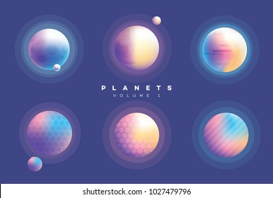 Futuristic abstract planets collection in vibrant colors 