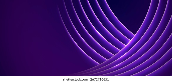 Fondo púrpura abstracto futurista con arcos de neón en capas