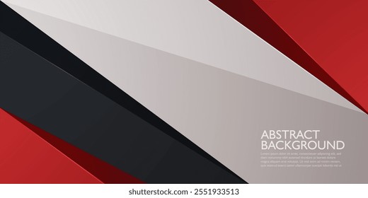 Futuristic abstract red, gray, and black 3D background. Overlap papercut triangle geometric design. Modern overlap papercut background illustration. Eps10 vector