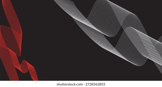 Futuristische abstrakte rote und weiße wellenförmige Linien auf dunklem Hintergrund. Kreative Streifenvektorsammlung für Business, Broschüre, Broschüre, Flyer. Vektorgrafik