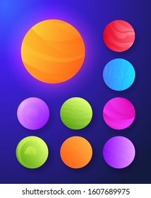 Futuristic abstract set of sun and planets collection stock vector illustration.