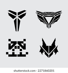 Futuristic abstract shape element vector clip art cyberpunk interface icon, triagle, robotic head modern monochrome web editable