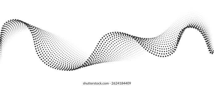 Futuristic abstract shapes halftone, smooth wavy dotted lines gradient curved stripes. Abstract digital wave particles. Vector modern background for equalizer, audio recording.