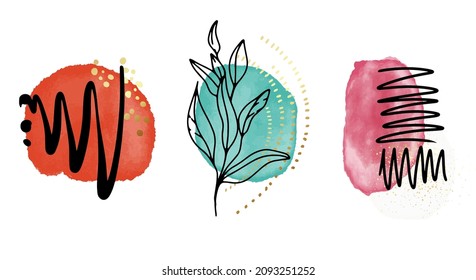 Futuristic abstract shapes, warm colors vivid design. watercolor texture blobs, bright design 