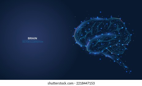 Futuristic abstract symbol of the human brain. Concept blue neurons, artificial intelligence, innovative medicine. Low poly geometric 3d wallpaper background vector illustration.