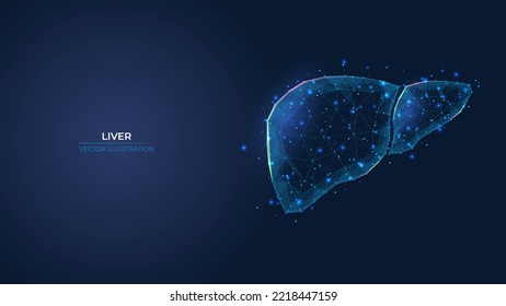 Futuristic abstract symbol of the human liver. Concept for the treatment of cirrhosis, a hepatitis disease. Low poly geometric 3d wallpaper background vector illustration.