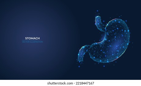 Futuristic abstract symbol of the human stomach. Gastritis ulcer and heartburn treatment concept. Low poly geometric 3d wallpaper background vector illustration.