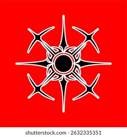 Futuristic Abstract Symbol with Spikes and Circle on Red Background
