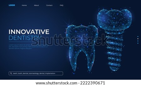 Futuristic abstract symbol of a tooth and dental implant. Wireframe dental clinic concept. Low poly geometric 3d wallpaper background vector illustration.