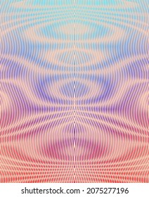 Futuristic abstract symmetrical texture with optical illusion of lines in pastel gradient halftones. For wallpaper, home textile, accessories, web, mobile apps, title page, blog.