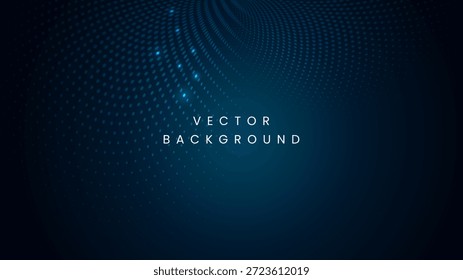 Fondo de tecnología abstracta futurista con puntos de semitono azul o partículas circulares cian y efectos de luz brillante sobre un fondo de gradiente oscuro