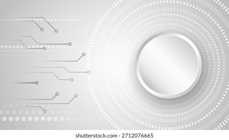 Fondo de tecnología abstracta futurista con un marco circular central, anillos digitales concéntricos y líneas de circuito minimalistas, perfecto para presentaciones tecnológicas, interfaces y temas de innovación.