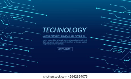 Futuristic abstract technology background design with connected electronic circuits with text, ideal for digital innovation, computer systems, and data networks