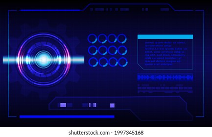 Fondo de tecnología abstracta futurista. Circuito de símbolos de icono. Vector e ilustración. El tablero de mandos de bloqueo HUD futurista de Sci-fi muestra el fondo de pantalla de la tecnología de realidad virtual.