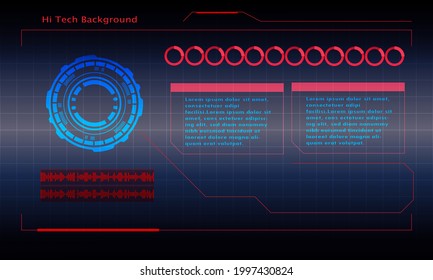 Futuristische abstrakte Technologie, Hintergrund. Symbolsymbolschaltung. Vektorgrafik und Illustration. Sci-fi-futuristische HUD-Schloss-Dashboard zeigt Virtual-Reality-Technologie-Bildschirmhintergrund.