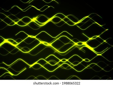 Futuristic abstract technology background with zig zag green neon lines. Vector laser design