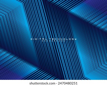 Tecnología abstracta futurista brillante gradiente de líneas de luz azul con moderno patrón de rayas de fondo azul oscuro. Vector de fondo de línea mínima con texto para portadas de redes sociales, encabezados, etc.	