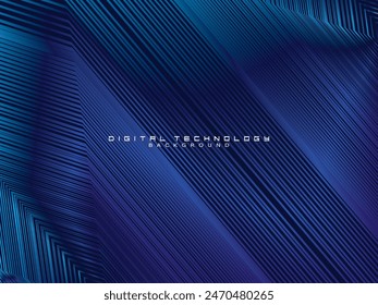 Futuristic abstract technology shining gradient blue light lines with modern stripes pattern dark blue background. Vector minimal line background with text for social media covers, headers, etc.	