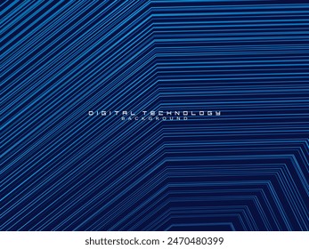 Futuristic abstract technology shining gradient blue light lines with modern stripes pattern dark blue background. Vector minimal line background with text for social media covers, headers, etc.	