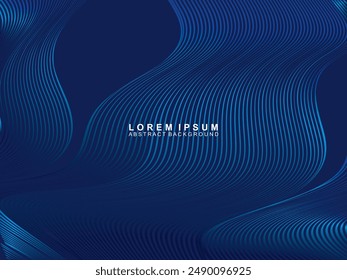 Futuristic abstract technology shining gradient blue light lines with modern stripes pattern dark blue background. Vector minimal line background with text for social media covers, headers, etc.