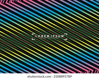 Futuristic abstract technology shining rainbow light lines with modern lines pattern black background. Vector minimal line background with text for social media covers, headers, etc.