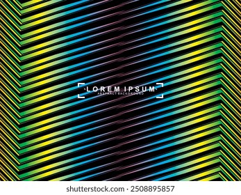 Futuristische abstrakte Technologie leuchtenden Regenbogen Lichtlinien mit modernen Linien Muster schwarzen Hintergrund. Vektor-Minimalzeilen-Hintergrund mit Text für Social-Media-Cover, Header, etc.