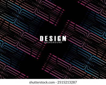 Futuristische abstrakte Technologie leuchtenden Regenbogen Lichtlinien mit modernen Linien Muster schwarzen Hintergrund. Vektor-Minimalzeilen-Hintergrund mit Text für Social-Media-Cover, Header, etc.