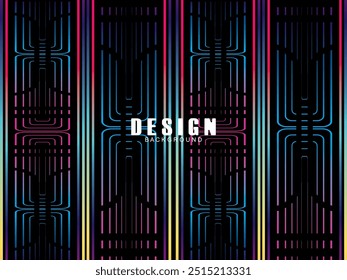 Futuristic abstract technology shining rainbow light lines with modern lines pattern black background. Vector minimal line background with text for social media covers, headers, etc.