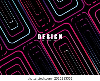Futuristische abstrakte Technologie leuchtenden Regenbogen Lichtlinien mit modernen Linien Muster schwarzen Hintergrund. Vektor-Minimalzeilen-Hintergrund mit Text für Social-Media-Cover, Header, etc.