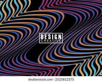 Futuristic abstract technology shining rainbow light lines on black background modern wave line pattern. Vector minimal line background with text for social media covers, headers, etc.
