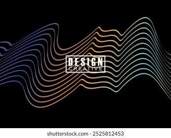 Futuristic abstract technology shining rainbow light lines on black background modern wave line pattern. Vector minimal line background with text for social media covers, headers, etc.