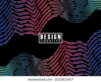 Futuristic abstract technology shining rainbow light lines on black background modern wave line pattern. Vector minimal line background with text for social media covers, headers, etc.