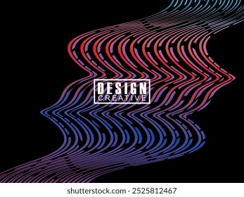 Tecnología abstracta futurista que brilla líneas de luz del arco iris sobre fondo negro patrón de línea de onda moderna. Fondo de línea mínima de Vector con texto para portadas de redes sociales, encabezados, etc.