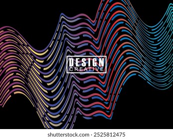 Futuristische abstrakte Technologie glänzende Regenbogen-Lichtlinien auf schwarzem Hintergrund modernes Wellenlinienmuster. Vektor-Minimalzeilen-Hintergrund mit Text für Social-Media-Cover, Header, etc.