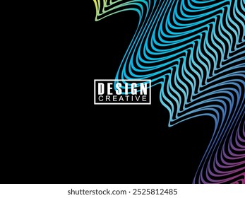 Tecnología abstracta futurista que brilla líneas de luz del arco iris sobre fondo negro patrón de línea de onda moderna. Fondo de línea mínima de Vector con texto para portadas de redes sociales, encabezados, etc.