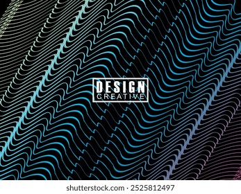Futuristische abstrakte Technologie glänzende Regenbogen-Lichtlinien auf schwarzem Hintergrund modernes Wellenlinienmuster. Vektor-Minimalzeilen-Hintergrund mit Text für Social-Media-Cover, Header, etc.
