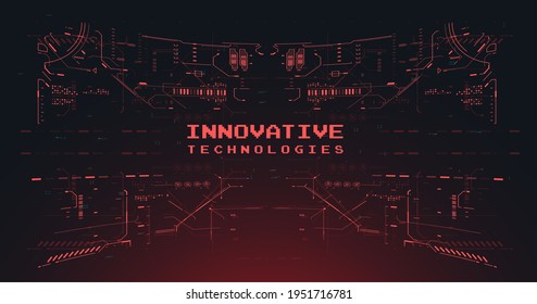 Futuristic abstract technology Template. Cyberspace Virtual reality in HUD style. Abstract tech Space. High tech frame. Cyberpunk Sci-fi illustration. Head-up screen for games and apps.