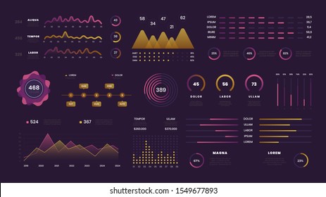 Futuristic abstract technology user interface. Vector holographic data bars, neon graphs ui infographics, UX digital illustration on tech panel hud diagram