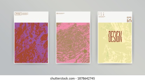 Futuristic abstract template with fluid, liquid effect in pink and yellow colors. Acrylic, ink, oil hand painted beautiful texture collection. Set of brochure, flyer, poster, banner, postcard design.