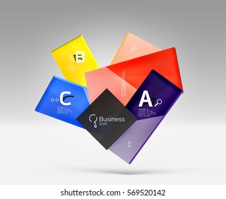 Futuristic abstract template. Glossy color glass rectangles and squares on 3d space.