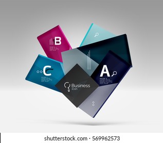 Futuristic abstract template. Glossy color glass rectangles and squares on 3d space.