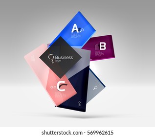 Futuristic abstract template. Glossy color glass rectangles and squares on 3d space.