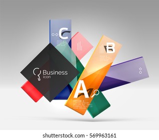 Futuristic abstract template. Glossy color glass rectangles and squares on 3d space.