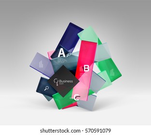 Futuristic abstract template. Glossy color glass rectangles and squares on 3d space.