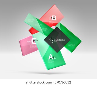 Futuristic abstract template. Glossy color glass rectangles and squares on 3d space.