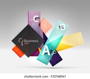 Futuristic abstract template. Glossy color glass rectangles and squares on 3d space.