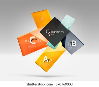 Futuristic abstract template. Glossy color glass rectangles and squares on 3d space.