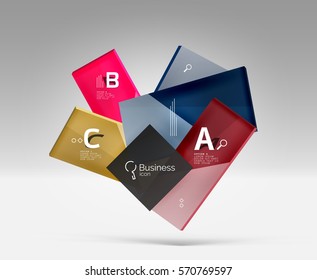 Futuristic abstract template. Glossy color glass rectangles and squares on 3d space.