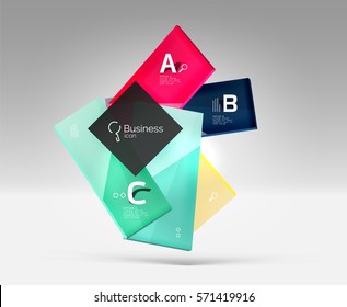 Plantilla abstracta futurista. rectángulos de vidrio de color brillante y cuadrados en espacio 3d.